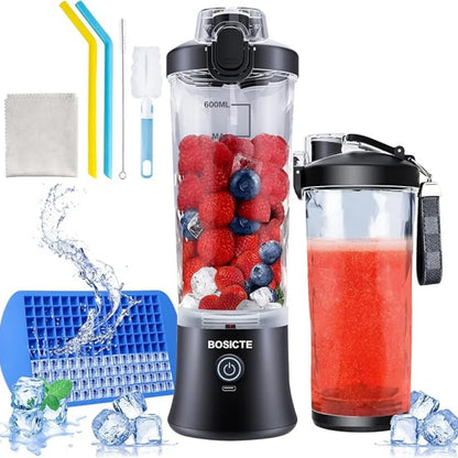 Portable Juicer Cup 600ML with 6 Blades 20 Oz Mini Blender Cup for Shakes and Smoothis Blender Mixer Cup Fit Outdoor