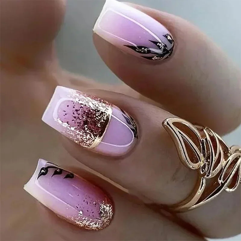 24pcs Explosive Flash Fake Nails Taro Purple Press on Nails French White Edge False Nails Full Cover Acrylic Nail Set Press Ons