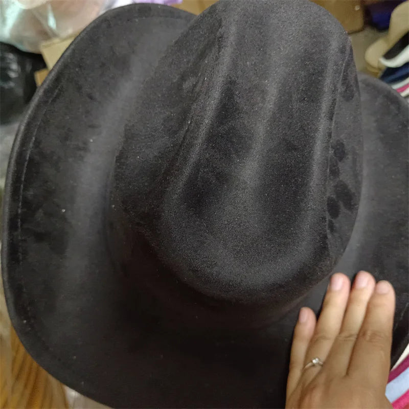 Western suede leather 7.5CM Western denim women's Fedora hat men's church jazz hat fashion travel party hat denim hat 2024