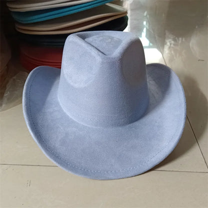Western suede leather 7.5CM Western denim women's Fedora hat men's church jazz hat fashion travel party hat denim hat 2024