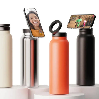 24oz Insulated Stainless Steel Sports Water Bottle with Magnetic Lid & Phone Holder - BPA-Free Perfect for Outdoor Activities