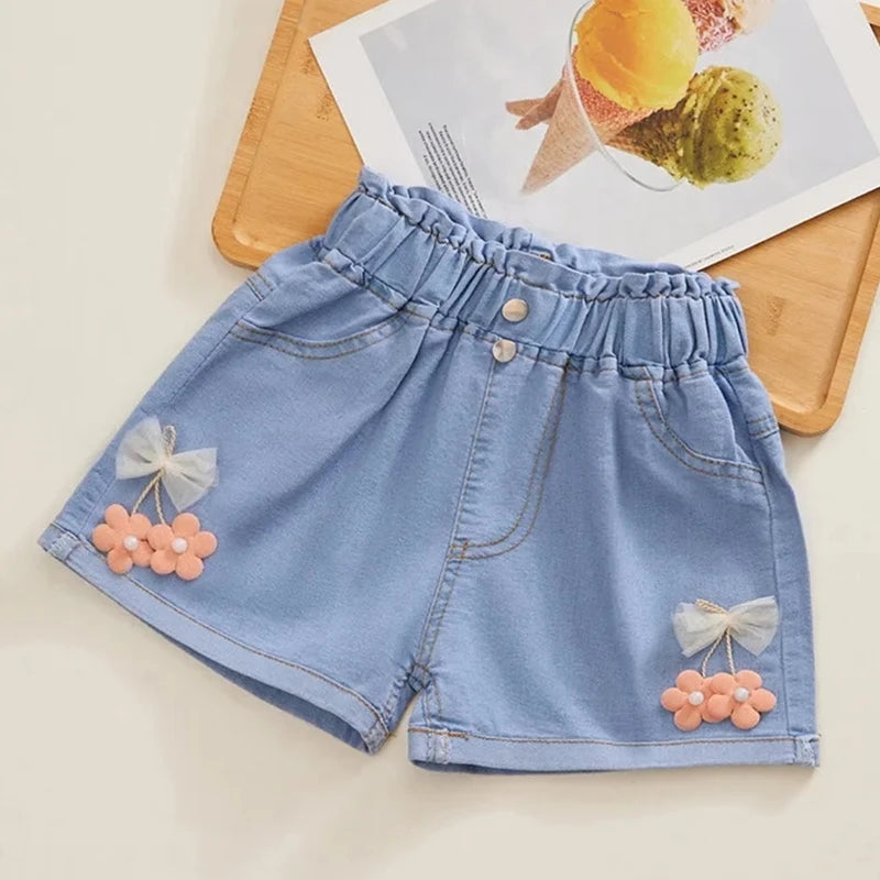 Korean Style Kid Short Denim Shorts for Girls Fashion Girl Short Princess Jeans Children Pants Girls Shorts Flower Girls Clothes