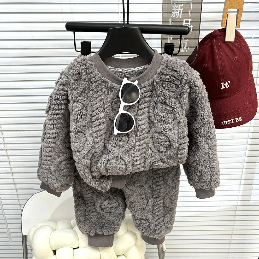 Children's Fall and Winter Facecloth Warm Pajamas Homewear Suit Boys Padded and Thickened Homewear Girls Thermal Underwear Set