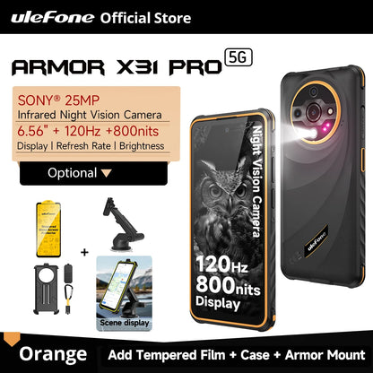 【World Premiere】Ulefone Armor X31 Pro 5G Rugged Phone Android 14 Smartphone 6.56”16GB + 256GB Night Camera 64MP 6050mAh NFC