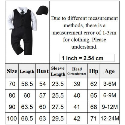 Gentleman Baby Boy Baptism Birthday Clothes Set Formal 0-18 Months Infant Romper Bow Hat 3 PCS Suit Children Christening Outfit