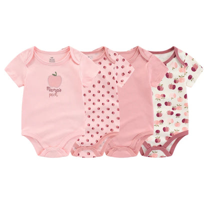 4/5PCS Cotton Bodysuits Print Newborn Baby Girl Clothes Short Sleeve Cartoon Baby Boy Clothes Set Solid Color Summer Bebes