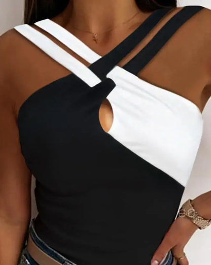 Fashion 2024 Casual Summer Sexy Sleeveless Colorblock Crisscross Halter Skinny Tank Top Female Clothes T-Shirts Pullover Tops