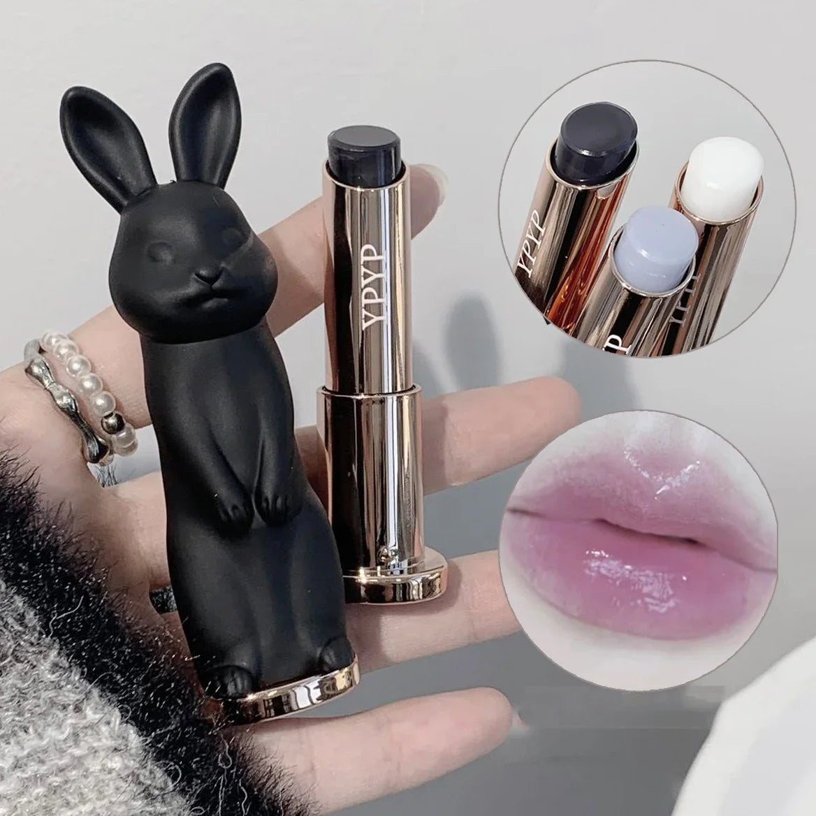 Rabbit Black Rose Lip Balm Gloss Not Dryness Peach Transparent Lip Tint Moisturizing Power Lipstick Makeup Base For Girls