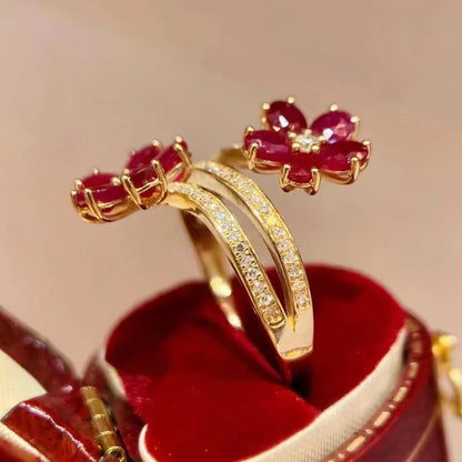 Fashion Vintage Delicate Floral Ruby Rings for Female