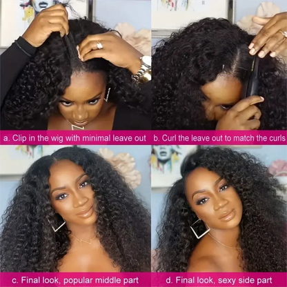 V Part Kinky Curly Wigs Human Hair No Leave Out Upgraded U Part NO Glueless Wigs For Women Curly V part Wigs Clip In Half Wig