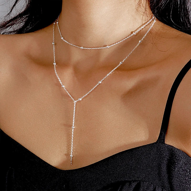 Sterling Silver Double Layer Bead Necklace