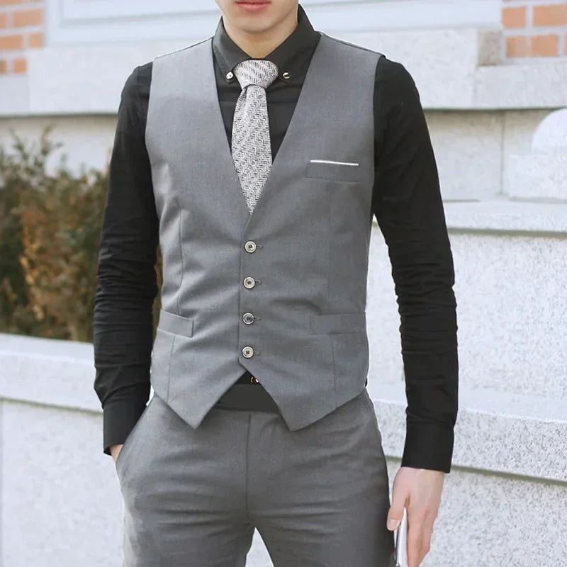 New Formal Business Suit Vest For Men Single Breasted V Neck Slim Fit Man Social Tuxedo Waistcoat Coat Vests Male Clothing