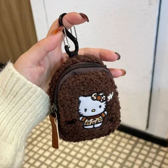 Hello Kitty Plush Coin Purse Miniso Earphone Bag New Cartoon Fashion Versatile Embroidered Wool Style Lipstick Storage Handbag