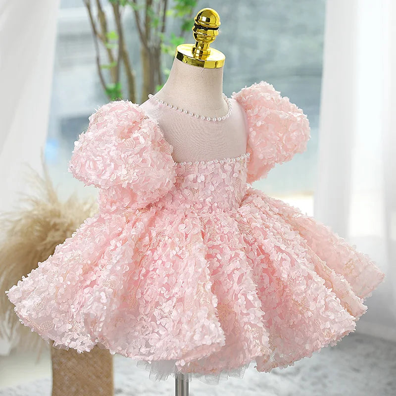 Child Pageant Luxury Evening Ball Gown Birthday Party Dress for Girls with Pearls and Lace Weddings Parties Kids Formal Dresses