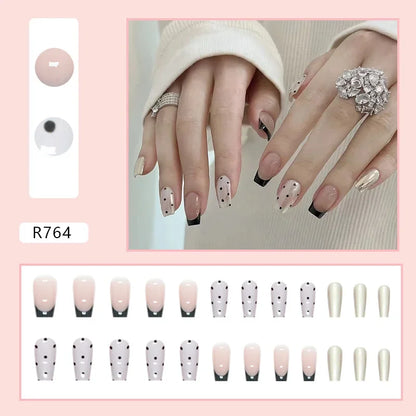 Vintage Camellia Wearable Pink Press on Fake Nails Tips with Glue False Nails Design Butterfly Lovely Girl False Nails