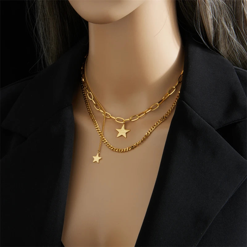 XIYANIKE 316L Stainless Steel High Quality Necklaces Gold Color Star Pendant Women Necklace Casual Party Girls Jewelry