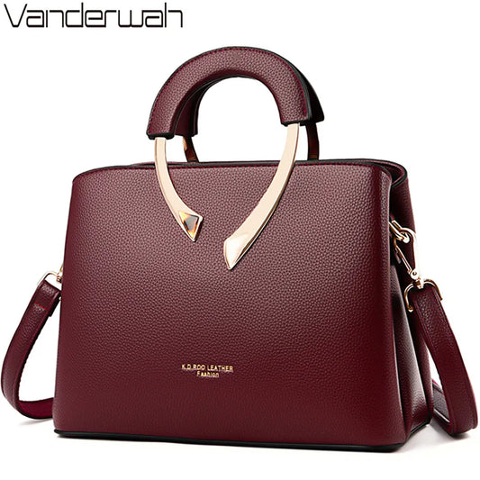 GENUINE VANDERWAH High Quality Leather Casual Tote Luxury Handbags Women Bags Designer Shoulder Crossbody Bags for Women 2024