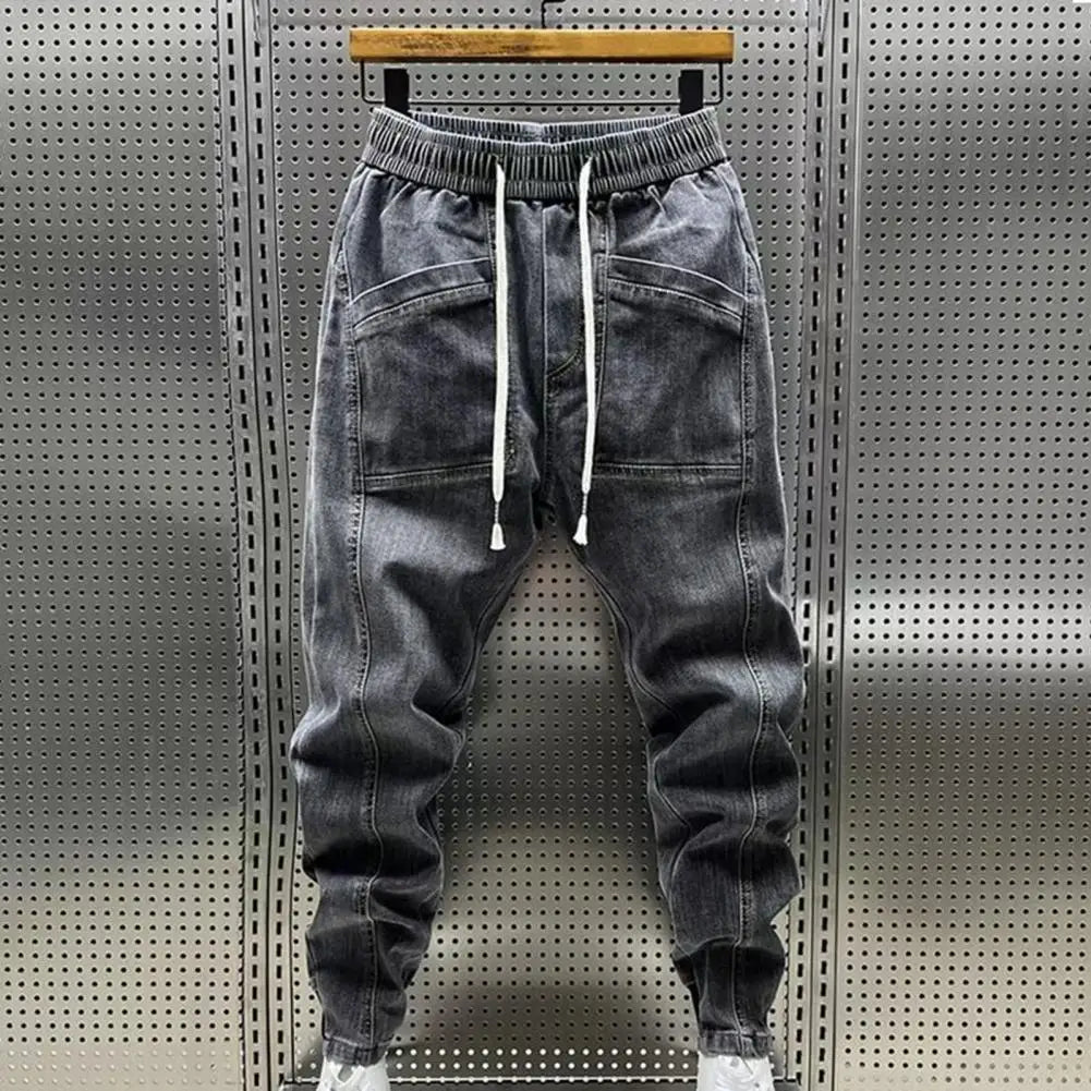 Elastic Waist Jeans Men's Elastic Drawstring Waist Denim Cargo Pants with Pockets Casual Spring Autumn for Men for Everyday