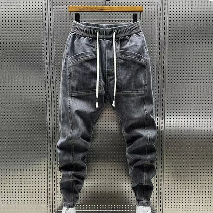 Elastic Waist Jeans Men's Elastic Drawstring Waist Denim Cargo Pants with Pockets Casual Spring Autumn for Men for Everyday