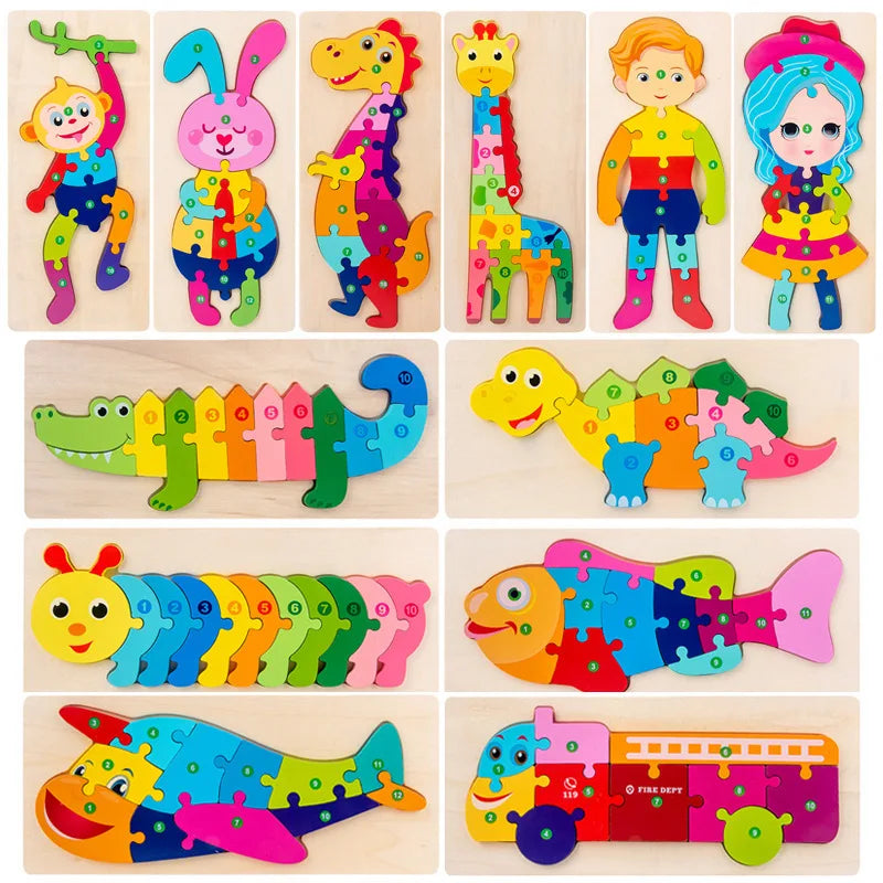 Montessori Wooden Toddler Puzzles for Kids Montessori Toys for Toddlers 2 3 4 5 Years Old Top 3D Puzzle Educational Dinosaur Toy