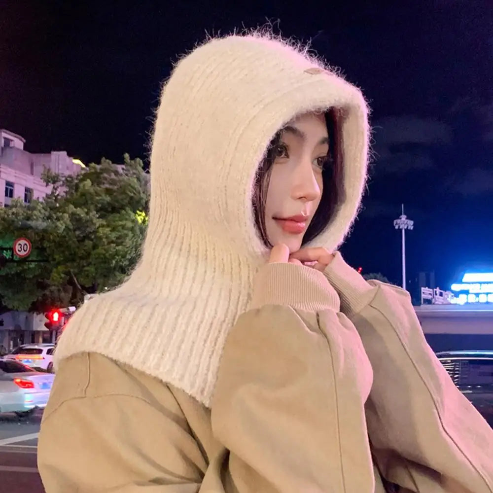 H Solid Color Hood Beanies Cycling Thickened Warm Ear Protection Straps Hat Neck Collar Scarf Cap Men Women Balaclava Caps New