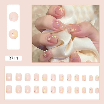 Vintage Camellia Wearable Pink Press on Fake Nails Tips with Glue False Nails Design Butterfly Lovely Girl False Nails