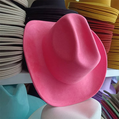 Western suede leather 7.5CM Western denim women's Fedora hat men's church jazz hat fashion travel party hat denim hat 2024