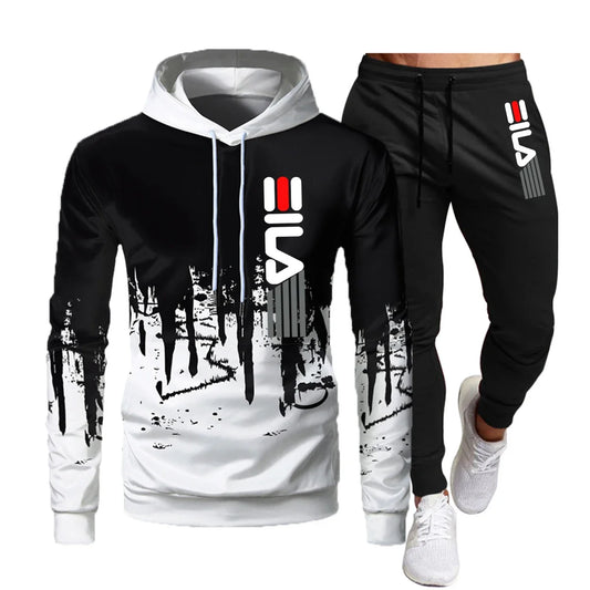 New men's autumn and winter hoodie + pants two-piece set,2025 fashion outdoor fishing casual print jumper, men's sportswear