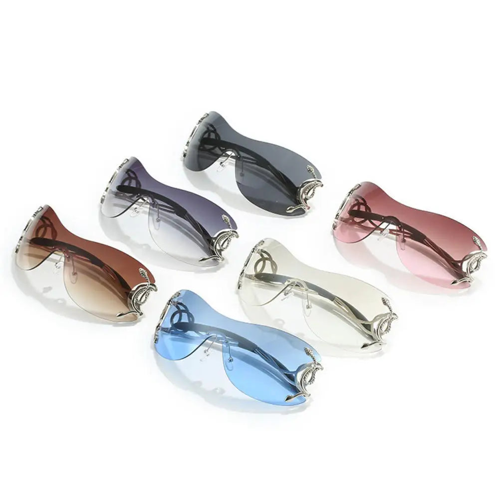 Gradient Snake Shaped Mirror Leg Sunglasses Oversized