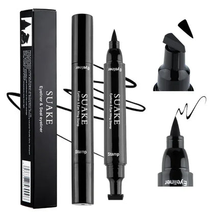 Double-ended 2 in1 Stamp Liquid Eyeliner Pencil Waterproof Lasting Fast Dry Black Seal Eye Liner Pen