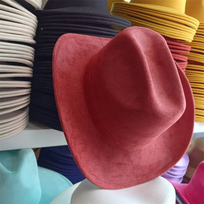 Western suede leather 7.5CM Western denim women's Fedora hat men's church jazz hat fashion travel party hat denim hat 2024