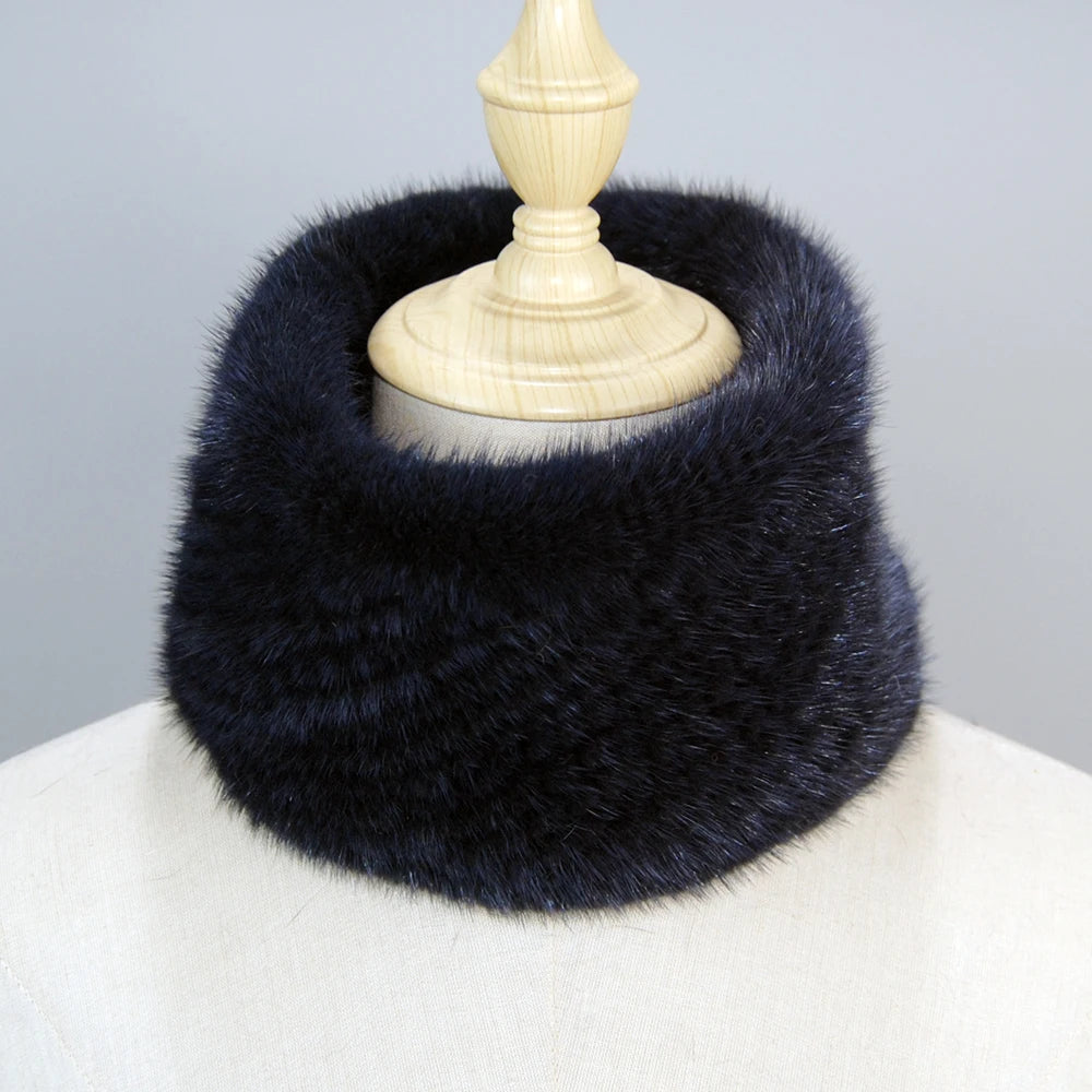 2025 New Women Winter Real Mink Fur Scarves headbands Good Elastic Knitted Natural Mink Fur Scarf Thick Warm Lady Fur Ring Shawl