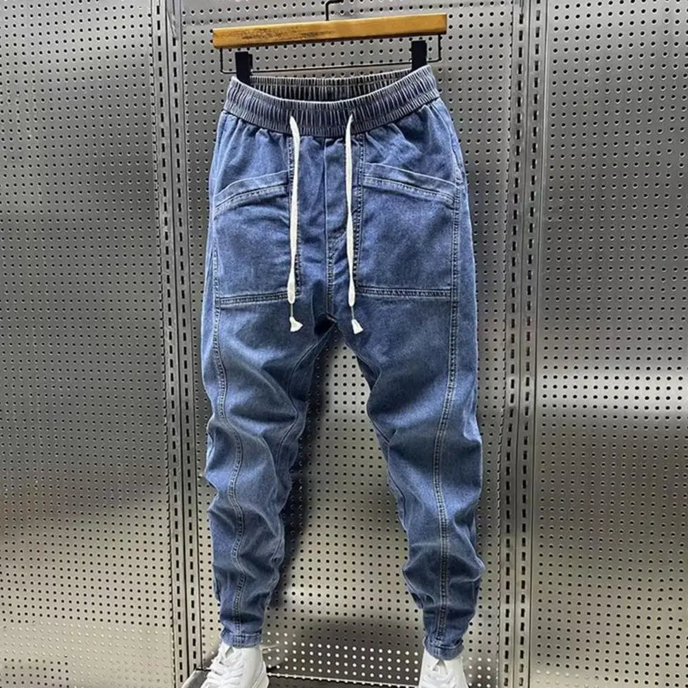 Elastic Waist Jeans Men's Elastic Drawstring Waist Denim Cargo Pants with Pockets Casual Spring Autumn for Men for Everyday