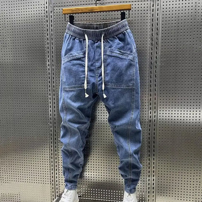 Elastic Waist Jeans Men's Elastic Drawstring Waist Denim Cargo Pants with Pockets Casual Spring Autumn for Men for Everyday