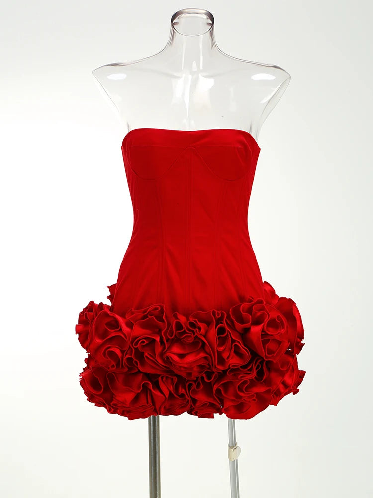 Autumn Strapless Party Dress Fashion Flower