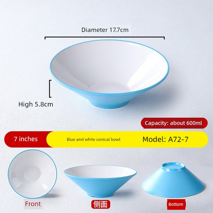 Melamine Rain-Hat Shaped Bowl Commercial Ramen Bowl River Snail Rice Noodle Bowl Noodle Restaurant Dedicated Noodles with Soy Sauce Wonton Pig's Knuckle Rice Spicy Hot Large Bowl