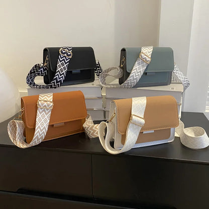 Fashion Wide Strap Crossbody Bags For Daily Used, Square Matte Leather Shoulder Bags