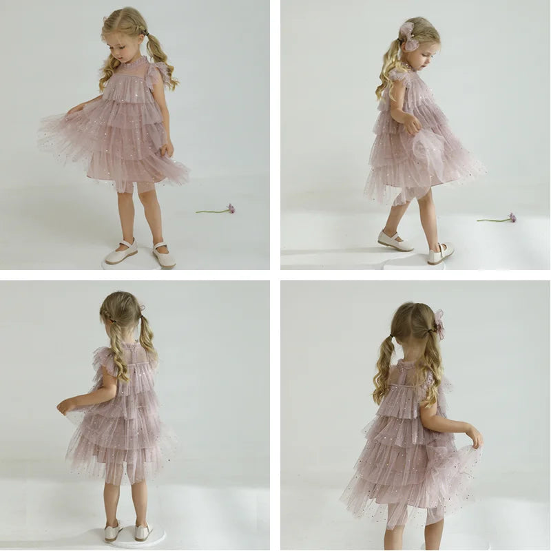 Summer Dresses For Girls Kids Elegant Princess Costume Sequined Party Dress Up Children Clothing 4 -10 Years