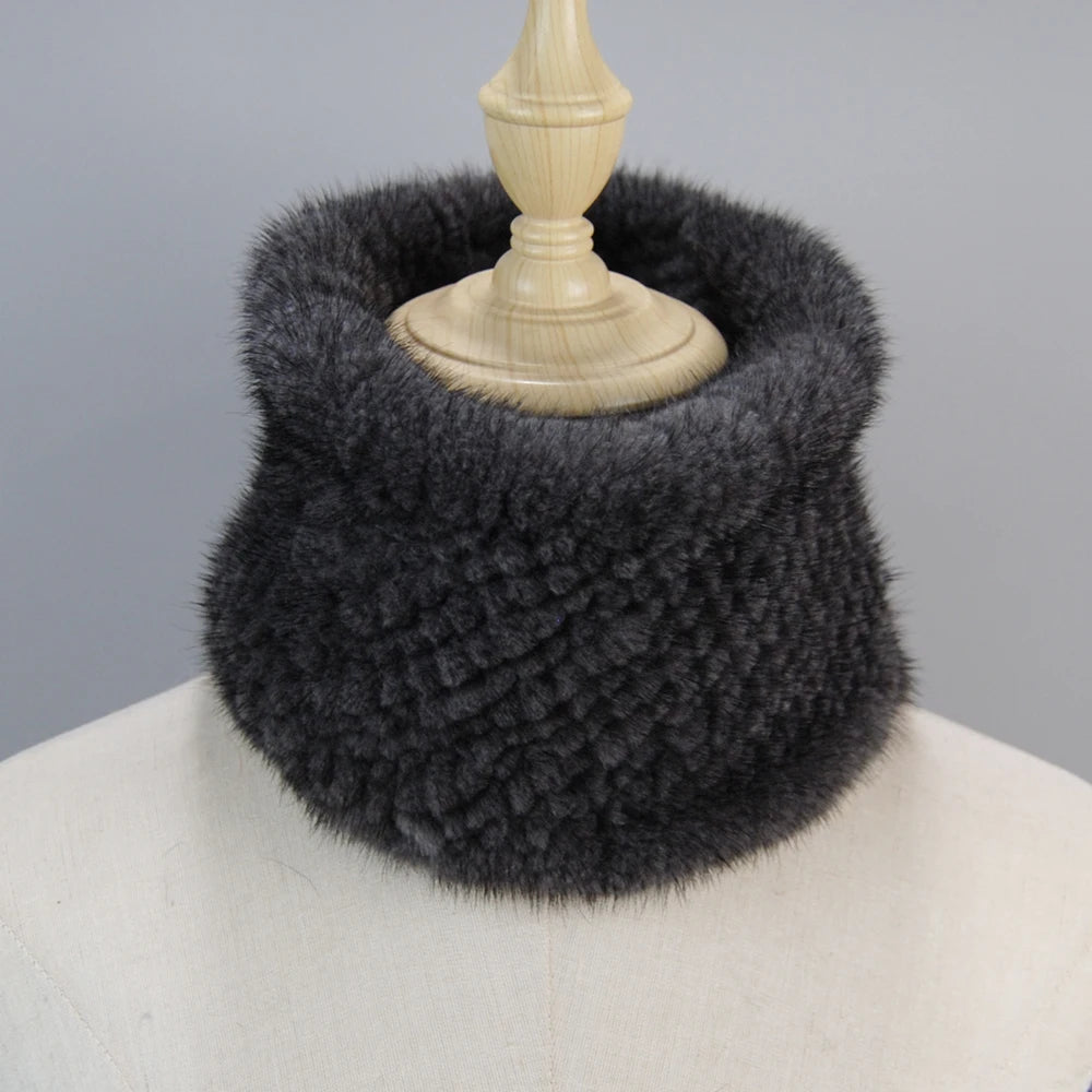 2025 New Women Winter Real Mink Fur Scarves headbands Good Elastic Knitted Natural Mink Fur Scarf Thick Warm Lady Fur Ring Shawl