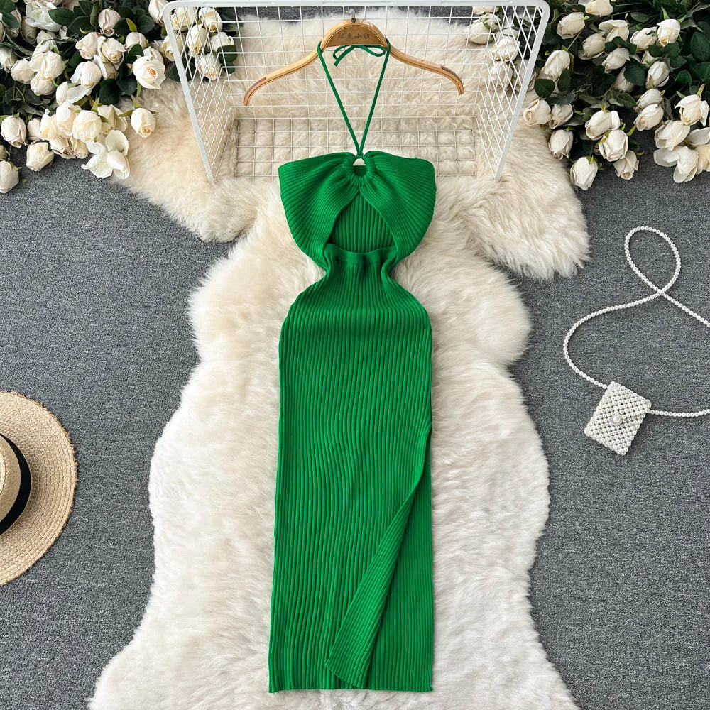 YuooMuoo Chic Fashion Sexy Package Hips Split Knitted Summer Dress Women Slim Elastic Bodycon Party Dress Streetwear Outfits