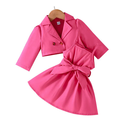 MiniFox 2 Pieces Suit Sets For Baby Girls Lapel Blazer Coat and Belted Wine Dress Kids Party Baby Clothes Girls Outfits Sets