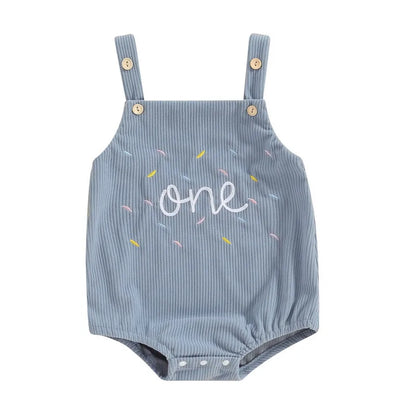 Baby First Birthday Romper, Sleeveless Button Closure Letters Bodysuit Casual Overalls for Girls Boys