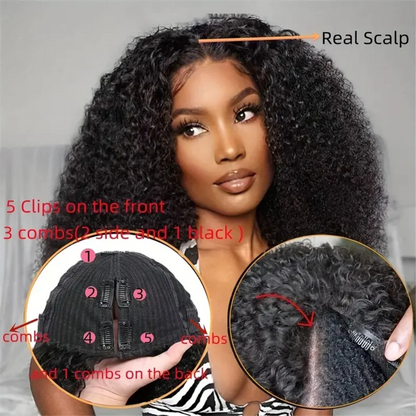 V Part Kinky Curly Wigs Human Hair No Leave Out Upgraded U Part NO Glueless Wigs For Women Curly V part Wigs Clip In Half Wig