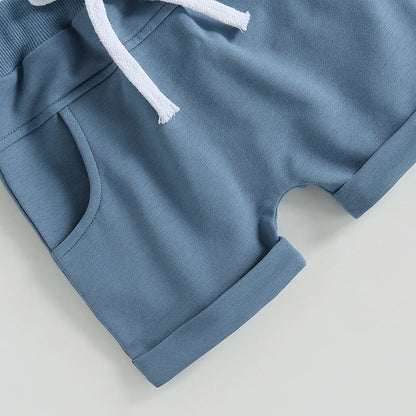 VISgogo Toddler Baby Boys Clothes Set Short Sleeve Letter Print T-shirt Elastic Waist Drawstring Shorts Summer Casual Outfit