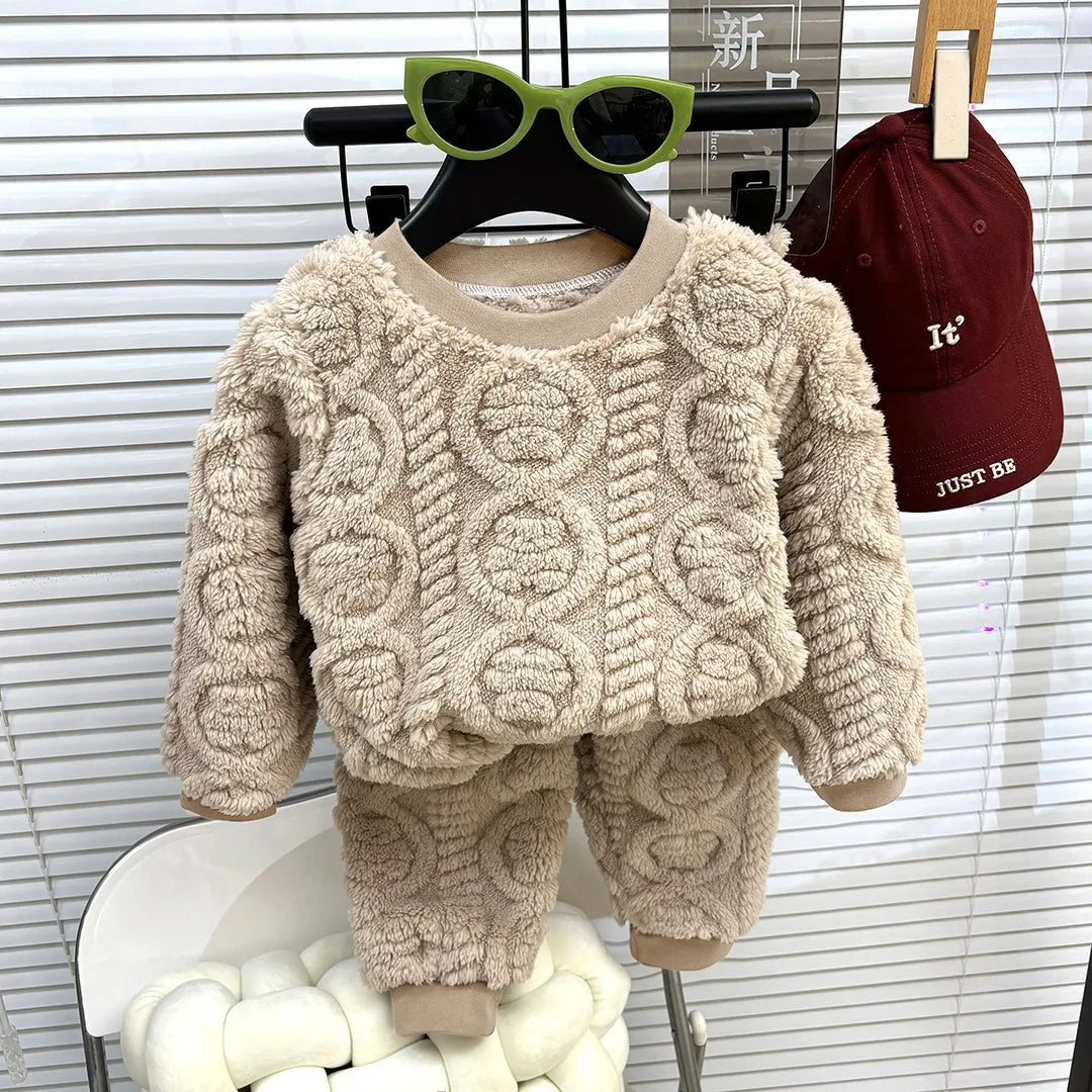 Children's Fall and Winter Facecloth Warm Pajamas Homewear Suit Boys Padded and Thickened Homewear Girls Thermal Underwear Set