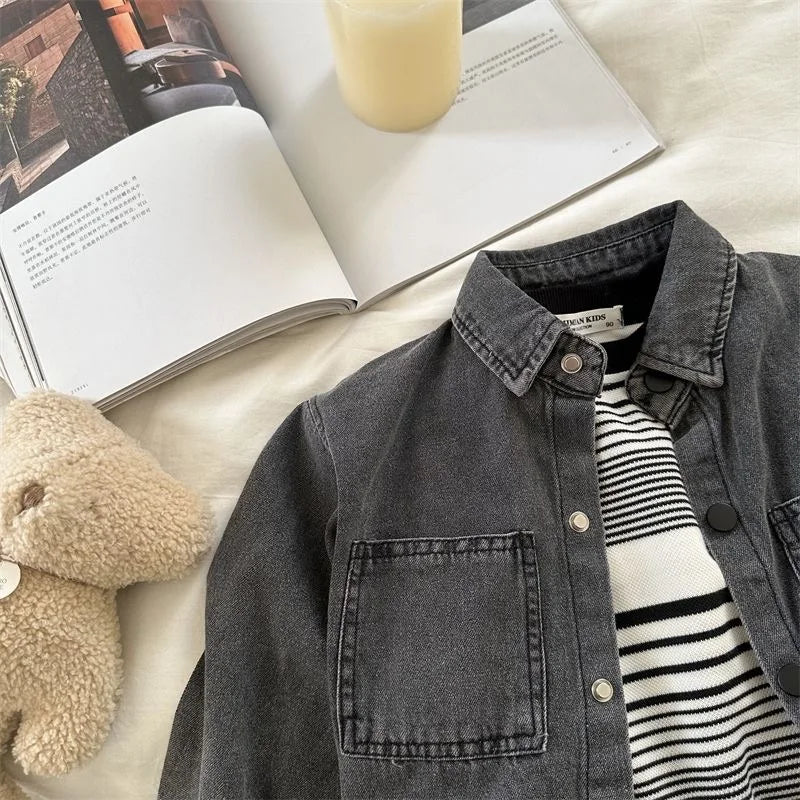Fashion Baby Girl Boy Jean Shirt Jacket Infant Toddler Kid Denim Blouses Long Sleeve Spring Autumn Outfit Baby Clothes 1-10Y