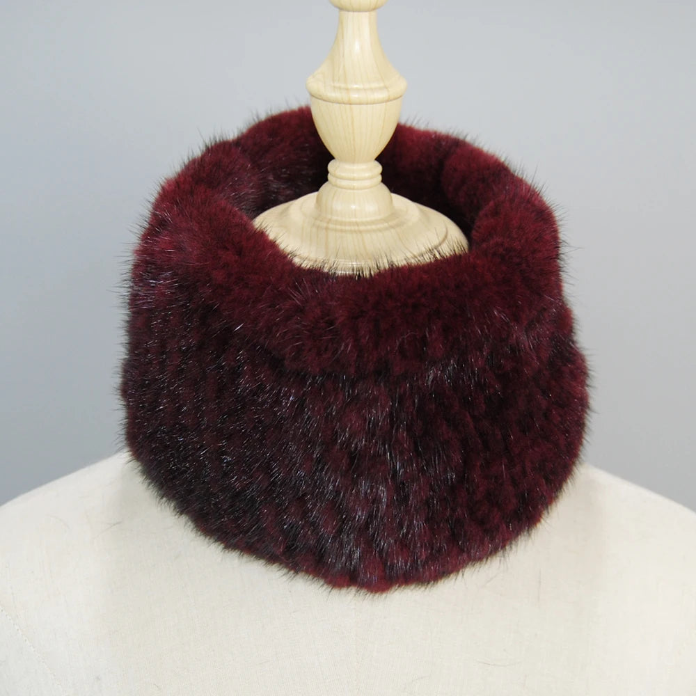 2025 New Women Winter Real Mink Fur Scarves headbands Good Elastic Knitted Natural Mink Fur Scarf Thick Warm Lady Fur Ring Shawl