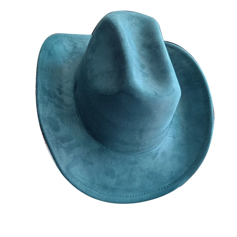 Western suede leather 7.5CM Western denim women's Fedora hat men's church jazz hat fashion travel party hat denim hat 2024