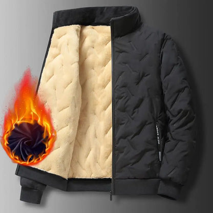Thick Wool Lining Men Jacket Thickened Fleece-Lined Warm Hooded Plush Coat Thickened Sheep Fleece Stand Collar Warm Winter Coat