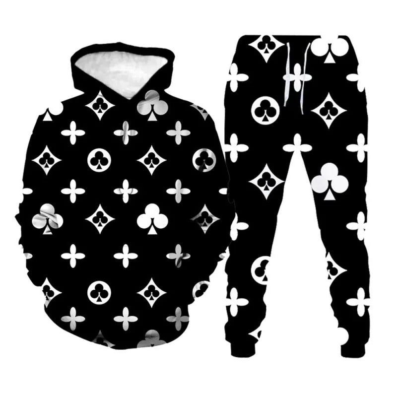 Men's Sweater Set Europe and America 2025 New Christmas 3D Printed Sweater Hoodie Set Loose Large Size Brand Coat